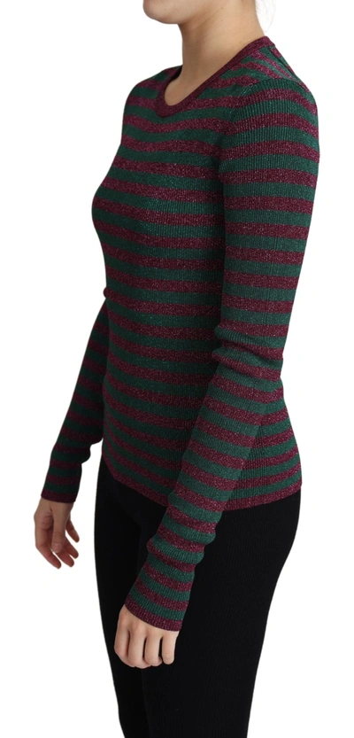Dolce & Gabbana Multicolor Stripes Crew Neck Pullover Sweater In Gray