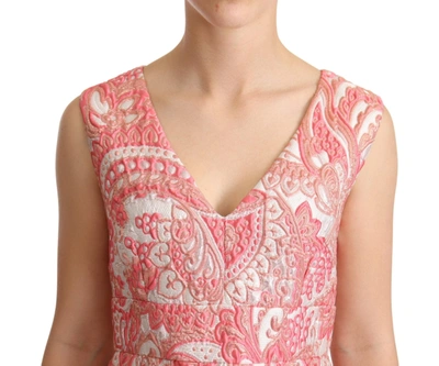 Shop Dolce & Gabbana Elegant Pink Jacquard Floral Sheath Women's Dress