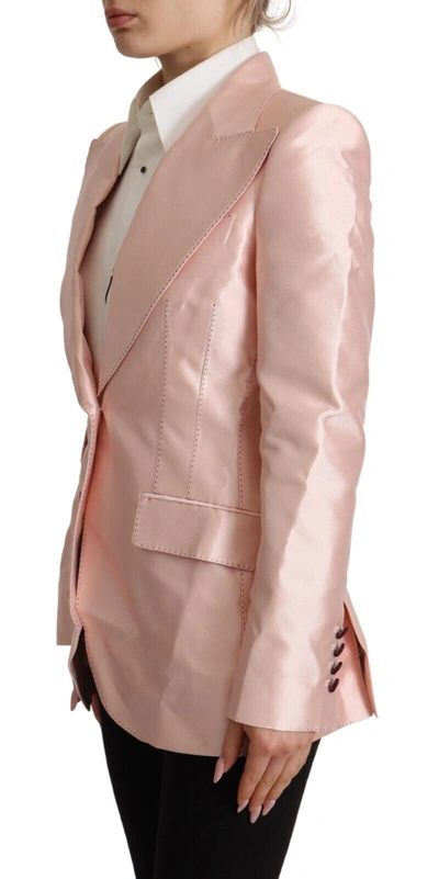 Dolce & Gabbana Pink Satin Long Sleeves Blazer Coat Jacket In Pink