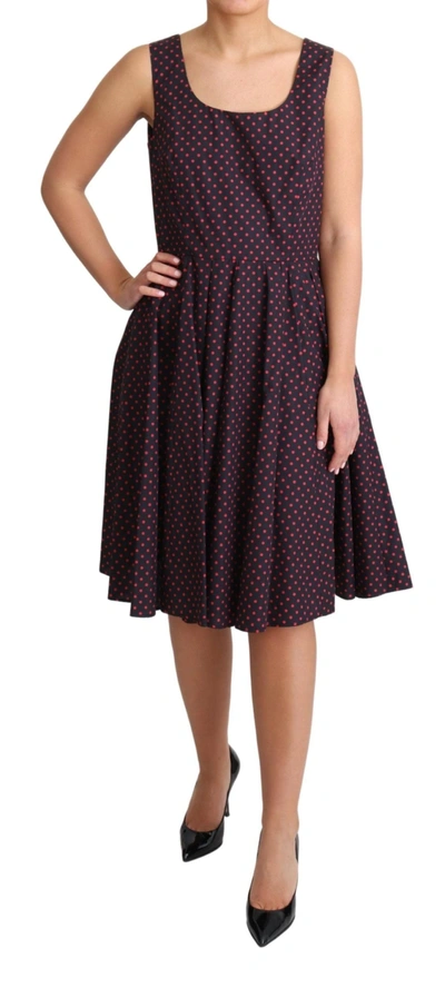 Dolce & Gabbana Red Blue Polka Cotton A-line Gown Dress In Red