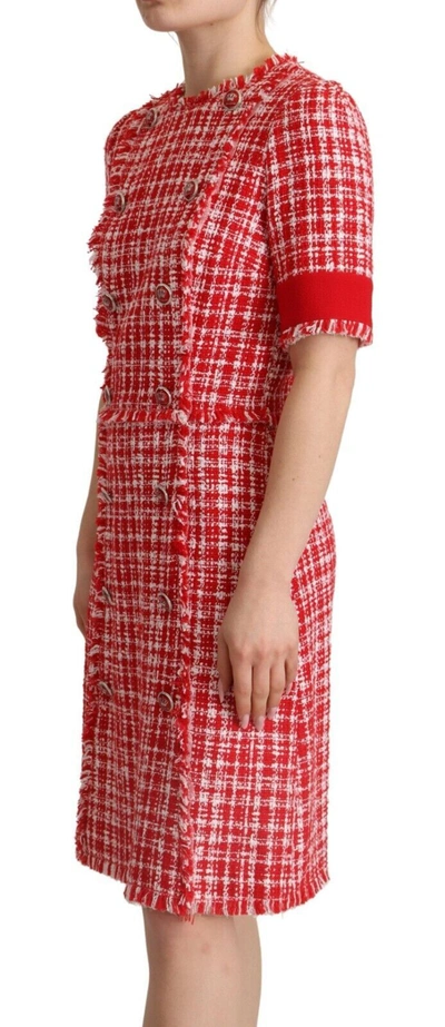 Shop Dolce & Gabbana Chic Checkered Sheath Knee-length Women's Dress In Red