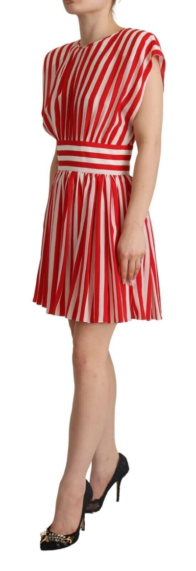 Dolce & Gabbana Red White Stripes Silk Mini A-line Dress In Red