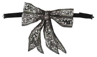 Shop Dolce & Gabbana Silver Crystal Beaded Sequined Catwalk Necklace Women's Bowtie