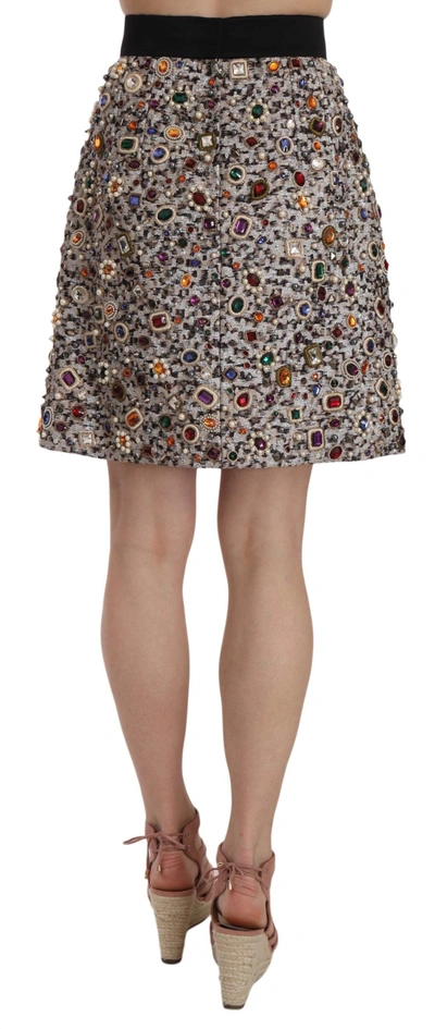 Shop Dolce & Gabbana Silver Embellished High Waist Mini Women's Skirt