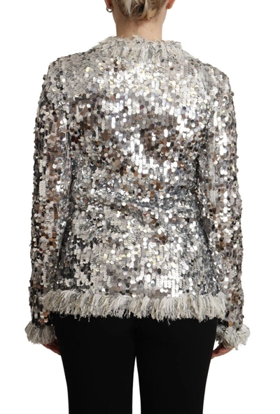 Dolce & Gabbana Silver Sequined Shearling Long Sleeves Jacket In Silver