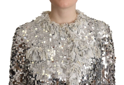 Dolce & Gabbana Silver Sequined Shearling Long Sleeves Jacket In Silver