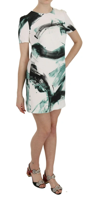 Dolce & Gabbana White Black Blue Shift Short Mini Dress In Black