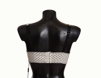 Dolce & Gabbana White Black Polka Dot Satin Lace Balconette Bra In White
