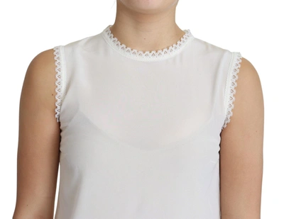 Shop Dolce & Gabbana Elegant Silk Lace-detailed Sleeveless Women's Blouse In White