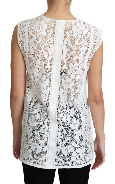 Shop Dolce & Gabbana Chic Lace Floral Sleeveless Women's Top In White