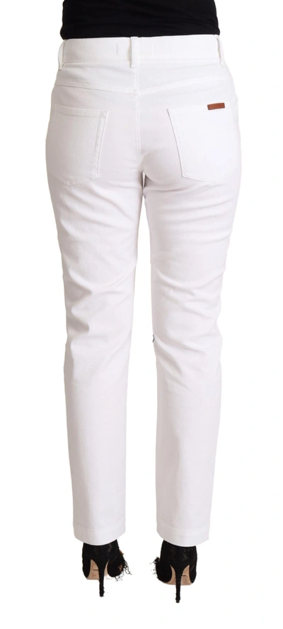 Shop Dolce & Gabbana Chic White Tapered Denim Jeans With Logo Women's Patch