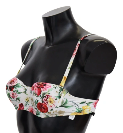 Shop Dolce & Gabbana Elegant Floral Bikini Top – Summer Women's Chic In White