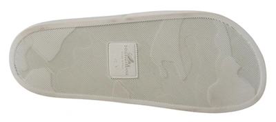 Shop Dolce & Gabbana Chic White Leather Slides With Gold Men's Embroidery