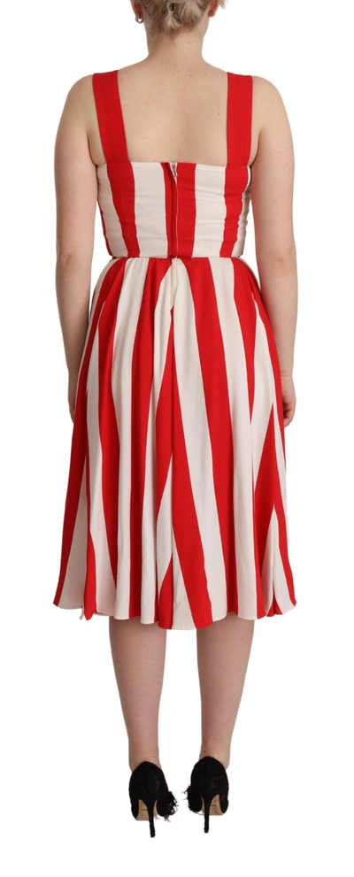 Dolce & Gabbana White Red Stretch Shift A-line Gown Dress In Red