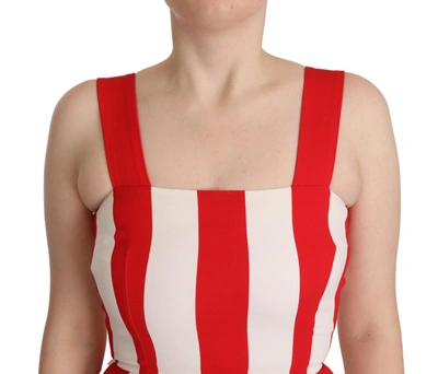 Dolce & Gabbana White Red Stretch Shift A-line Gown Dress In Red