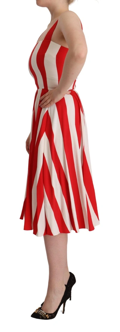 Dolce & Gabbana White Red Stretch Shift A-line Gown Dress In Red