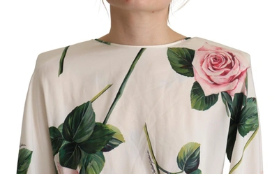 Dolce & Gabbana White Rose Print Long Sleeves A-line Dress In White
