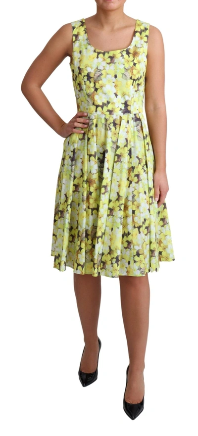 Shop Dolce & Gabbana Elegant Yellow Floral A-line Sleeveless Women's Dress