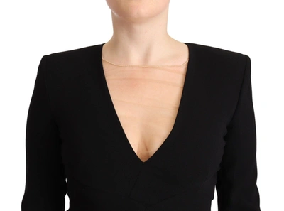 Dsquared2 Black Long Sleeves Deep V-neck Mini Sheath Dress In Black