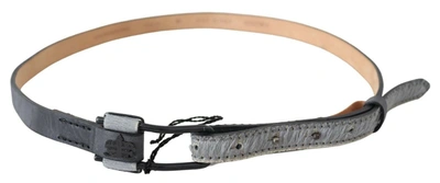 Ermanno Scervino Black Leather Fringes Logo Buckle Belt In Black