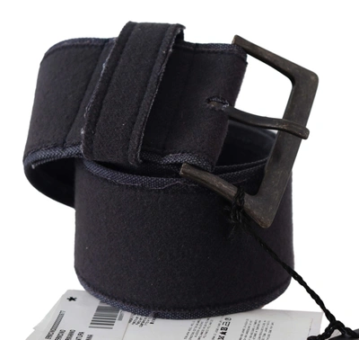 Ermanno Scervino Black Navy Blue Wide Square Rustic Buckle Belt In Black