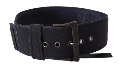 Ermanno Scervino Black Navy Blue Wide Square Rustic Buckle Belt In Black