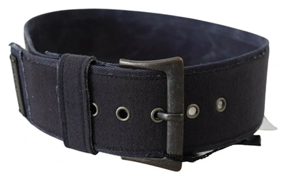 Ermanno Scervino Black Navy Blue Wide Square Rustic Buckle Belt In Blue