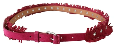 Ermanno Scervino Maroon Leather Fringes Silver Buckle Waist Belt In Marrone