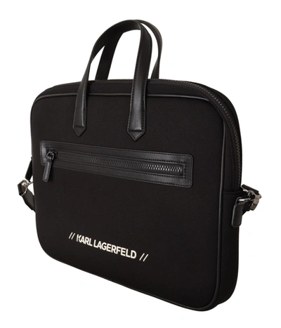 Shop Karl Lagerfeld Sleek Nylon Laptop Crossbody Bag For Sophisticated Men's Style In Black