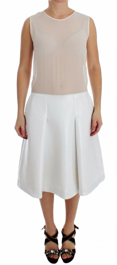 Shop Koonhor Elegant White Silk-wool Blend Tank Women's Dress