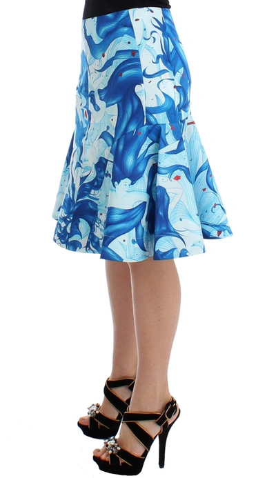 Koonhor Peplum Fresco-print Straight Pencil Skirt In Blue