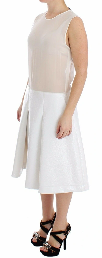 Koonhor White Pleated Bottom Tank Sheath Transparent Dress In White