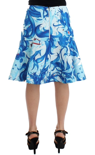Koonhor Peplum Fresco-print Straight Pencil Skirt In Blue