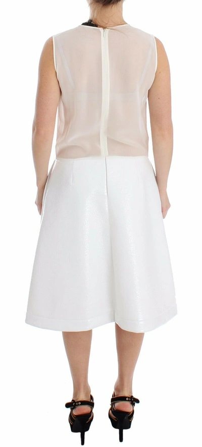 Koonhor White Pleated Bottom Tank Sheath Transparent Dress In White