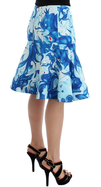 Koonhor Peplum Fresco-print Straight Pencil Skirt In Blue