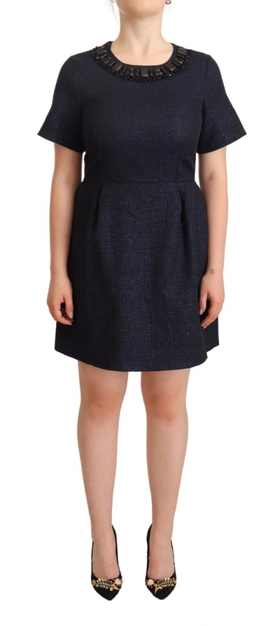 L'autre Chose Black Embellished Short Sleeves Mini A-line Dress In Black