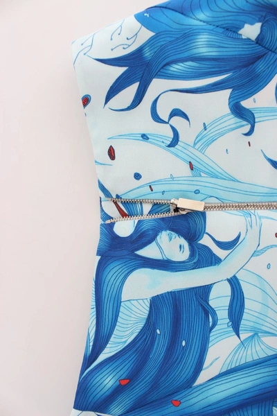 Koonhor Peplum Fresco-print Straight Pencil Skirt In Blue