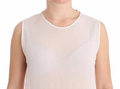 Koonhor White Pleated Bottom Tank Sheath Transparent Dress In White