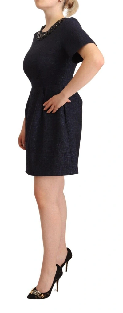 L'autre Chose Black Embellished Short Sleeves Mini A-line Dress In Black