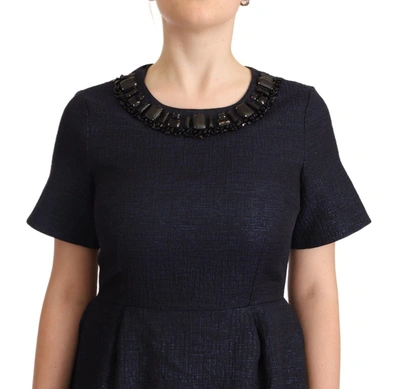 L'autre Chose Black Embellished Short Sleeves Mini A-line Dress In Black