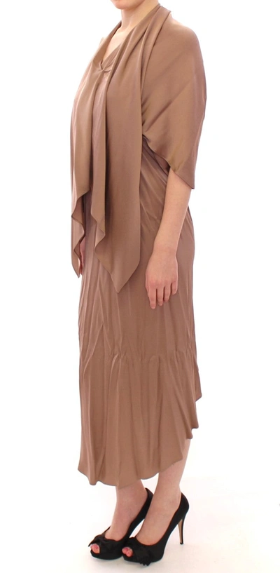 Lamberto Petri Draped Silk Sheath Shift Coctail Dress In Brown