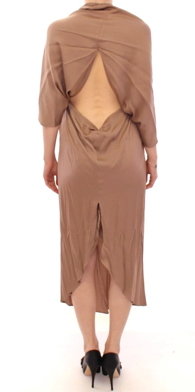 Lamberto Petri Draped Silk Sheath Shift Coctail Dress In Brown
