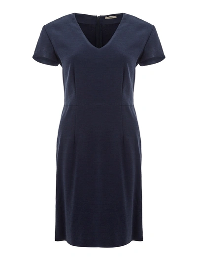 Shop Lardini Elegant Blue V-neck Midi Women's Dress In Black