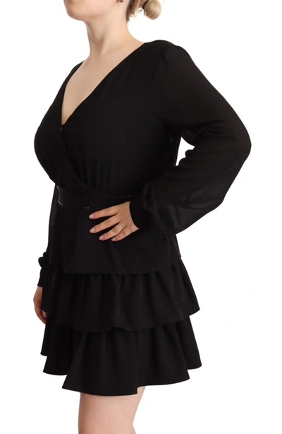 Liu •jo Liu Jo Black Polyester Long Sleeves V-neck Mini A-line Women's Dress In Black