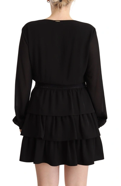 Liu •jo Liu Jo Black Polyester Long Sleeves V-neck Mini A-line Women's Dress In Black