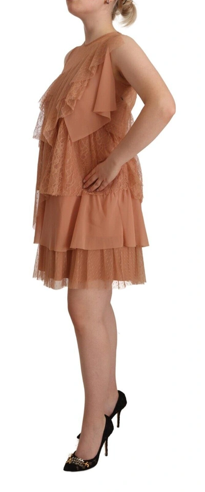 Liu •jo Liu Jo Pink Lace Sleeveless Mini Shift Layered Women's Dress In Pink