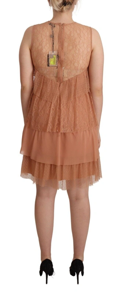Liu •jo Liu Jo Pink Lace Sleeveless Mini Shift Layered Women's Dress In Pink