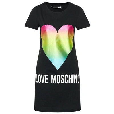 Shop Love Moschino Chic Heart Print Cotton Women's Dress In Black