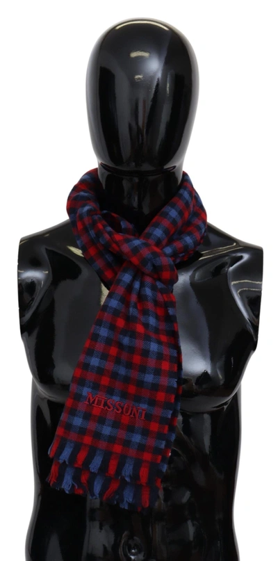 Shop Missoni Chic Check Pattern Wool Scarf With Logo Men's Embroidery In Multicolor