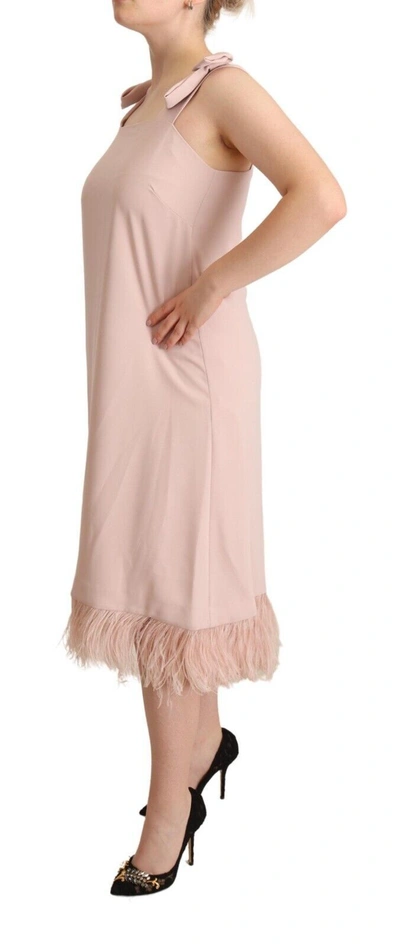 Shop P.a.r.o.s.h . Chic Sleeveless Midi Dress With Feather Women's Trim In Pink